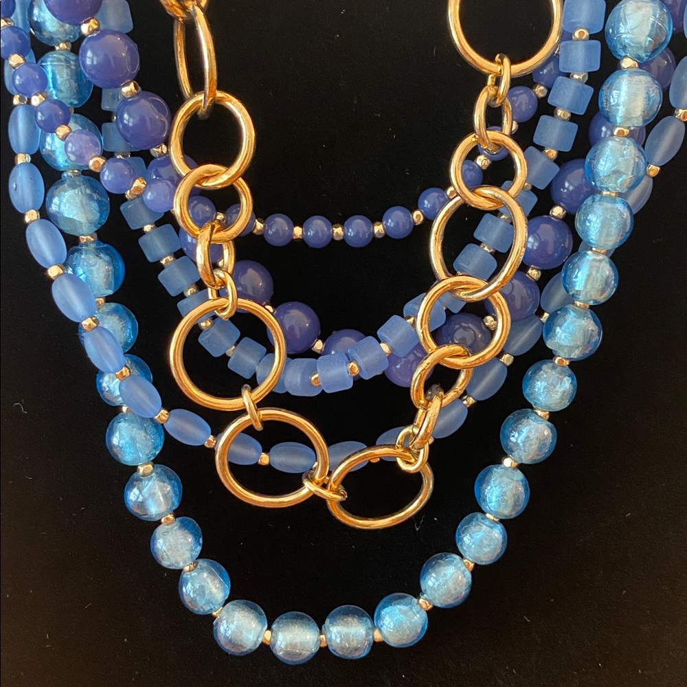 Chunky Statement Blue Beaded Multi-Strand Necklac… - image 3